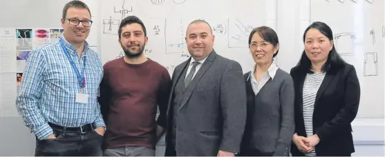  ??  ?? Iron Ocean founder Simon Lamont, centre, with Professor David Bucknall, Luca Pellegrino, Professor Danmei Sun and Dr Meixuan Chen of Heriot Watt University. Below: Simon, centre, with Prince Andrew and other participan­ts in the Pitch at the Palace...