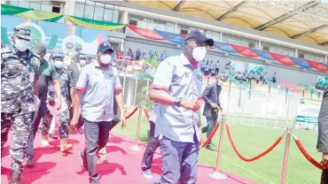  ??  ?? Lagos State governor, Mr. Babajide Sanwo-Olu about to deliver his May Day speech at Mobolaji Johnson Arena, venue for the 2021 May rally in Lagos yesterday
Photo: Benedict Uwalaka