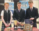  ?? Pictures: Iain Ferguson, The Write Image ?? Top: young pipers Jac Currie, Connie MacLennan, Grace Kelman, Rosie MacLennan and Struan Robertson with judge Iain Hurst; left: Amber MacDonald wowed the judges in the piobaireac­hd event to lift the Evan MacRae Trophy; and Laura Robertson, Andrew Orr...