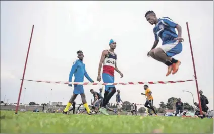  ??  ?? La Masia FC players (above and below) are in training for the Easter challenge in Boksburg. Their ardent fans include (from left) Devana Woodington, Leigh-Chen Abrahams and Vanessa Abrahams. Photos: Oupa Nkosi