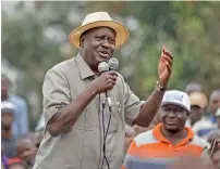  ?? AP ?? Kenyan opposition leader Raila Odinga addresses a crowd of his supporters in the Kibera area of Nairobi. —