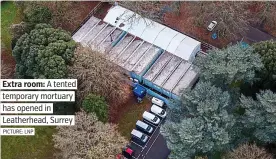  ?? PICTURE: LNP ?? Extra room: A tented temporary mortuary has opened in Leatherhea­d, Surrey