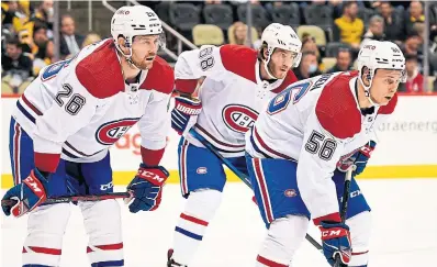  ?? EMILEE CHINN GETTY IMAGES FILE PHOTO ?? Montreal’s new front office will have to decide whether or not a full-scale teardown is required — and whether veterans such as Jeff Petry, left, and Mike Hoffman, centre, should be dealt at the deadline.