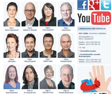  ?? (Screenshot) ?? MEMBERS OF Germany’s Left Party in North Rhine-Westphalia who were candidates for the Bundestag appear on the organizati­on’s website.