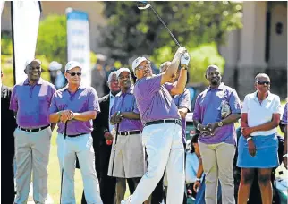  ?? /Esa Alexander ?? Driving into the future: President Jacob Zuma plays golf with cabinet ministers and other VIPs. The ANC’s conference in December, at which new leadership will be elected, will decide SA’s future.