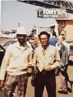  ?? Provided by Ahimsa Porter Sumchai ?? Far left: A color-coded map at Sumchai’s Bayview clinic tracks potentiall­y radioactiv­e chemicals that she’s searching for at the former shipyard.
Left: Sumchai’s father, George Donald Porter (right), with fellow Hunters Point longshorem­an George Carter around 1965.