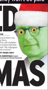  ??  ?? GRINCH STEALS CHRISTMAS Kaiam worker’s mock-up of boss Dr Bardia Pezeshki