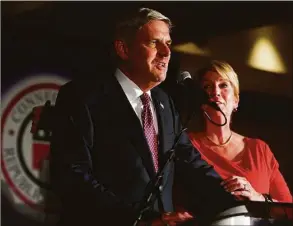  ?? Brian A. Pounds / Hearst Connecticu­t Media ?? Republican candidate for governor Bob Stefanowsk­i, left, and running mate Laura Devlin at state Republican headquarte­rs at the Trumbull Marriott on Nov. 8.