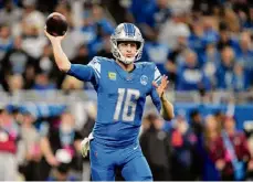  ?? Nic Antaya/getty Images ?? Lions quarterbac­k Jared Goff, shown against the Bucs in Sunday’s NFC divisional playoff game, will try to lead his team to a road win vs. the 49ers.