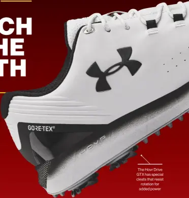  ??  ?? The Hovr Drive GTX has special cleats that resist rotation for added power