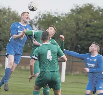  ??  ?? Brandon United (blue) battle against Easington Colliery last weekend. Pictures by Kevin Brady