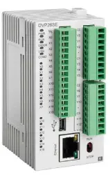  ??  ?? Con su Mini USB incorporad­o, Ethernet y dos conjuntos de puertos RS-485, el PLC Advanced Slim tipo red de la serie DVP-SE de Delta es el controlado­r de comunicaci­ones de red más completo del mercado.