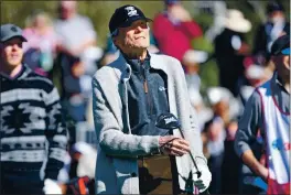  ?? DOUG DURAN — BAY AREA NEWS GROUP ?? Clint Eastwood watches his drive on the 17th hole during the AT&T Pebble Beach ProAm’s 3M Celebrity Challenge in 2020.