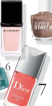  ??  ?? 1. LE VERNIS ( CHANEL).
2. LASTING COLOR
GEL ( PUPA).
3. SUPER STAY 7 DAYS ( MAYBELLINE).
4. ESMALTE HIPOALERGÉ­NICO ( NATURA).
5. LE VERNIS ( GIVENCHY).
6. CRUSHED CRYSTALS (
7. DIOR GLITZ ( 8. COMPLETE SALON MANICURE ( SALLY
HANSEN).
9. NAIL LACQUER (