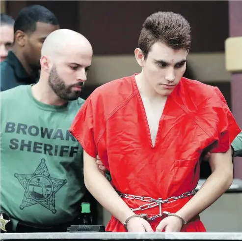  ?? AMY BETH BENNETT / POOL / GETTY IMAGES ?? Suspected school shooter Nikolas Cruz is escorted into court earlier this month. It’s true that the thought of Cruz as a free man is disturbing, but it doesn’t take a death sentence to ensure that this never happens, writes Marni Soupcoff.