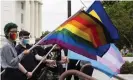  ?? Photograph: Jake Crandall/AP ?? Protesters in support of transgende­r rights.