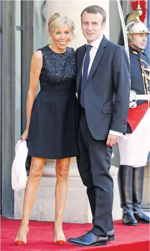  ??  ?? ‘A still-lasting passion’: Emmanuel Macron and wife Brigitte outside the Élysée Palace in Paris. Left, Emmanuel’s mother, Françoise
