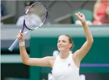  ?? — Reuters ?? Czech Republic’s Karolina Pliskova celebrates winning her semifinal against Belarus’ Aryna Sabalenka.