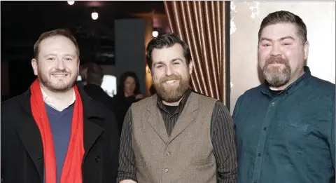  ??  ?? Conor Waldron, Brian Matthews-Murphy and Anthony Egan at the No WiFi (North Wicklow Film Makers) 2017 show at the Whale Theatre Greystones.