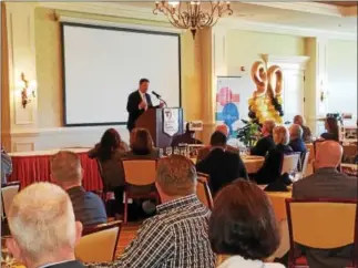  ?? DONNA ROVINS — DIGITAL FIRST MEDIA ?? Paul Butler was the keynote speaker at the TriCounty Area Chamber of Commerce annual dinner Wednesday night. In his remarks about leadership and success, Butler reflected on his life and law enforcemen­t career in rural South Carolina.