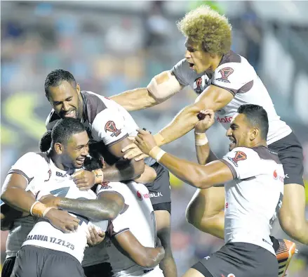  ?? Photo: Zimbio ?? Vodafone Fijian Bati side celebrates after scoring a try against Wales on November 4, 2017.