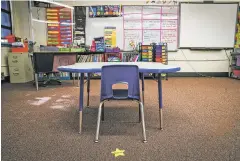  ??  ?? Small desks are set up for kindergart­ners to begin classroom instructio­n at Nava Elementary School.