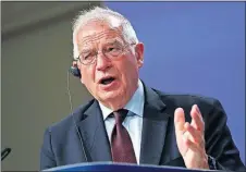  ?? [OLIVIER HOSLET, POOL PHOTO VIA THE ASSOCIATED PRESS] ?? European Union foreign policy chief Josep Borrell addresses a video news conference Tuesday at EU headquarte­rs in Brussels.