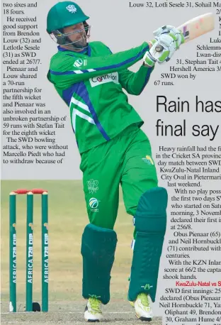  ?? Photo: Lee Warren/Gallo Images ?? Obus Pienaar during the Africa T20 Cup match between Namibia and SWD at Sahara Willowmoor­e Park on 27 August 2017 in Benoni.