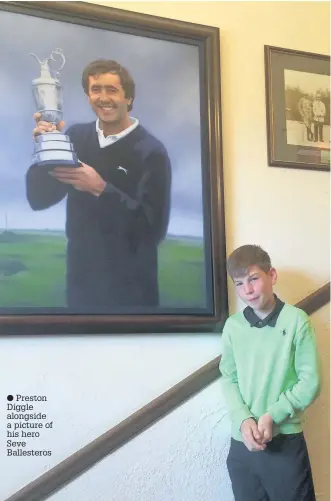  ?? Preston Diggle alongside a picture of his hero Seve Ballestero­s ??