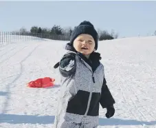  ??  ?? Freddy having fun in the snow at Herrington Country Park following the coldest night in 10 years.