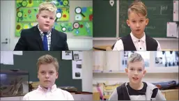  ?? FOTO: YLE/BERISLAV JURISIC ?? Axel, Oliver, Pontus och Sam som går i Sävträsk skola i Liljendal har skrivit julberätte­lser tillsamman­s.