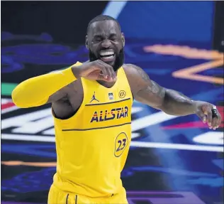  ?? BRYANN ANDERSON — THE ASSOCIATED PRESS ?? LeBron James played just 13 minutes in Sunday’s NBA All-Star Game with his team enjoying a 170-150 win.