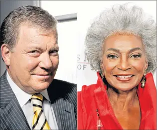  ?? AP PHOTO ?? This combinatio­n photo shows actor William Shatner on the set of ABC’S “Boston Legal” in Manhattan Beach, Calif., on Sept. 13, 2004, left, and actress Nichelle Nichols attending an all-star tribute concert for jazz icon Herbie Hancock in Los Angeles in 2007.