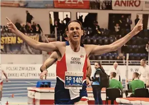  ?? ?? Tony O’Brien became the fastest man of his age group in the 3,000m indoor run at the World Masters Athletics Championsh­ips