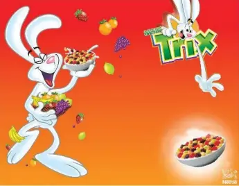  ??  ?? In the late 1950s, illustrato­r Joe Harris created the Trix rabbit, and wrote the famous ad copy that accompanie­d it.