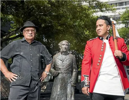  ?? CHRISTEL YARDLEY/STUFF ?? Taitimu Maipi’s protest actions are the catalyst for a cultural sensitivit­y report. He’s pictured with grandson Mururaupat­u Maipi in colonial costume.