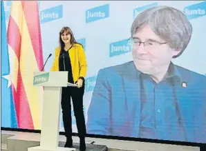  ?? JULIO DÍAZ ?? Laura Borràs y Carles Puigdemont en la jornada de candidatos de Junts