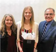  ?? ?? Northmont teacher Angie Hawkins (from left), senior Janelle Tipton and Superinten­dent Tony Thomas.