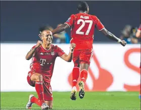  ?? FOTO: GETTY ?? Thiago Alcántara, celebrando el gol con el que el Bayern a la postre se impuso