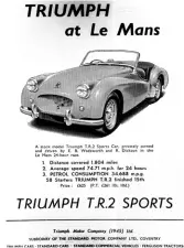  ??  ?? A British press advertisem­ent in 1954 announcing the impressive performanc­e at Le Mans.