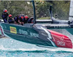  ?? :
PHOTO CARLO BORLENGHI ?? Team New Zealand’s cyclors on their AC50 for America’s Cup 35 in Bermuda allowed them to control their boat and wing more efficientl­y. The return of cyclors for AC37 is a real possibilit­y.