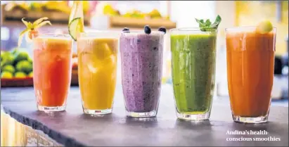  ??  ?? Andina’s healthcons­cious smoothies