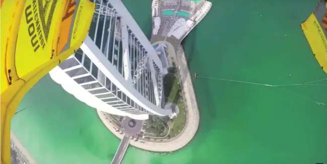  ??  ?? View from the top: the latest films to help launch products and promote adventure sports included many daredevil stunts such as Nick Jacobsen, kiteboardi­ng and kitesurfin­g champion, jumping off Burj Al Arab helipad.