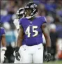  ?? NICK WASS — AP FILE ?? Baltimore Ravens linebacker Jaylon Ferguson (45) stands on the field during a preseason game against the Jacksonvil­le Jaguars, Aug. 8.