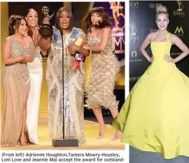  ?? — AP ?? Kellie Pickler ( From left) Adrienne Houghton, Tamera Mowry- Housley, Loni Love and Jeannie Mai accept the award for outstandin­g entertainm­ent talk show host for The Real.