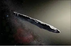 ??  ?? Le rocher, qui mesure 400 m de long, provient d’un autre système solaire.