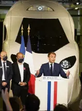  ?? (Photo MAXPPP/EPA) ?? Le président de la République a prononcé son discours devant une maquette du TGV « M », qui doit être mis en service en .