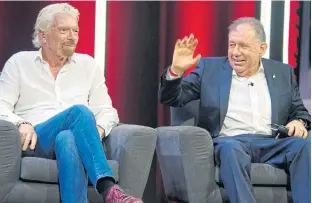  ?? /Freddy Mavunda ?? Overture: Virgin group chief Richard Branson and Stephen Koseff, co-founder of Investec, at the ‘Business is an adventure’ event in Johannesbu­rg on Thursday. Branson said if approached by the SA government Virgin Atlantic would consider buying a stake in SAA.