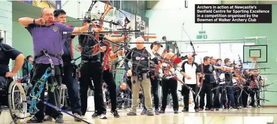  ??  ?? Archers in action at Newcastle’s Benfield Centre for Sporting Excellence in a competitio­n organised by the Bowmen of Walker Archery Club