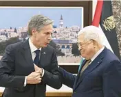  ?? RONALDO SCHEMIDT/POOL PHOTO ?? U.S. Secretary of State Antony Blinken, left, meets with Palestinia­n leader Mahmoud Abbas on Tuesday in the West Bank town of Ramallah.